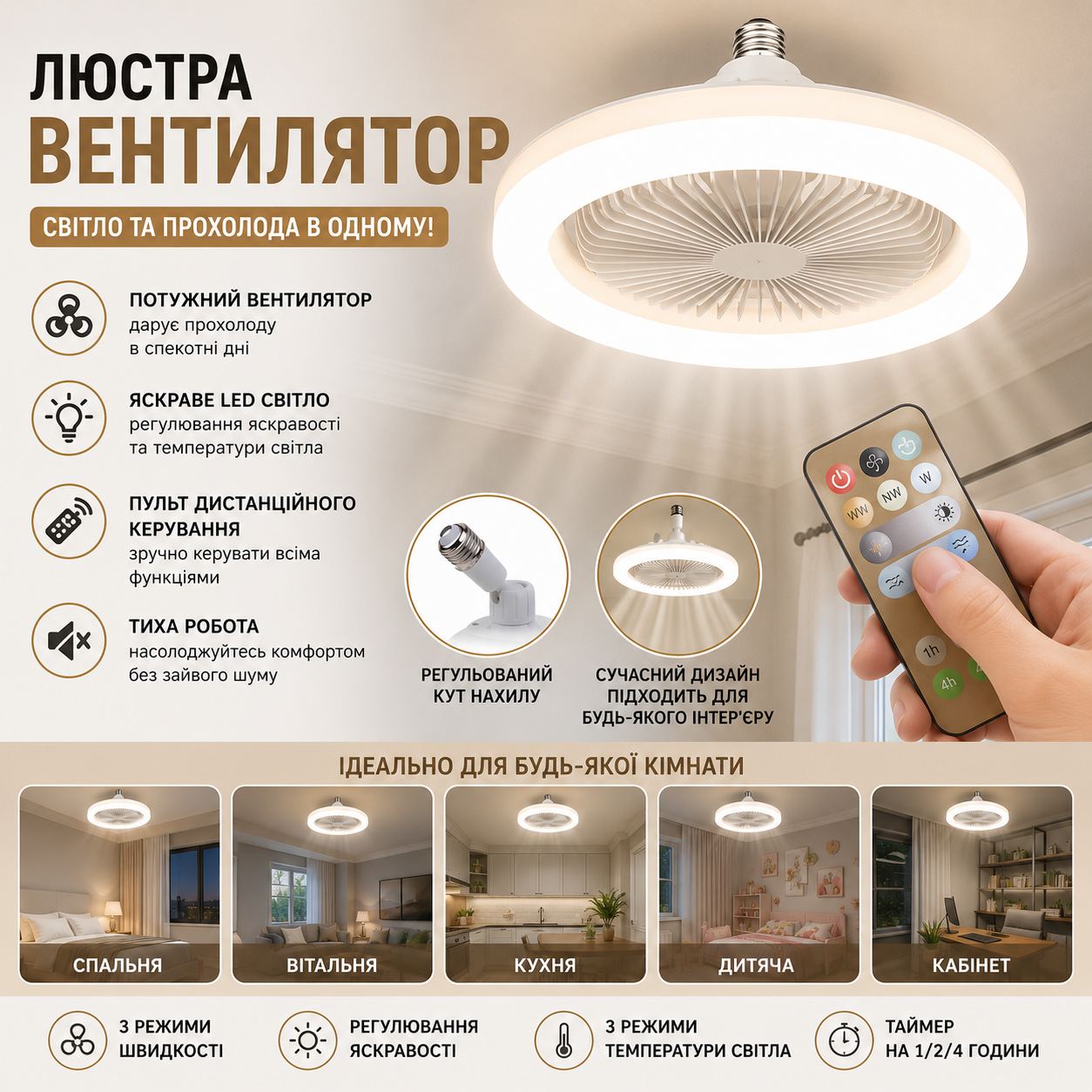 Люстра-вентилятор з LED-підсвіткою